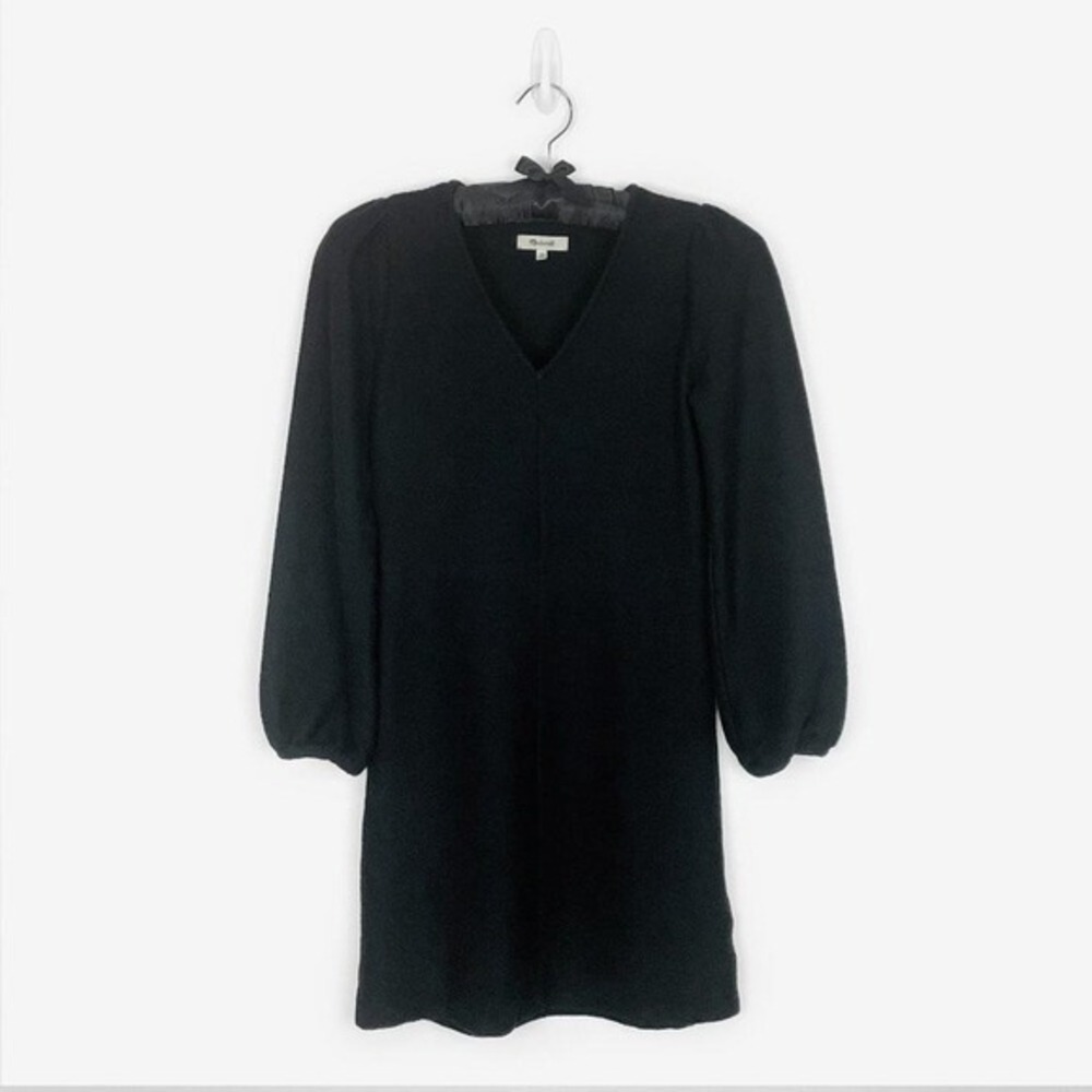 Madewell Balloon Sleeve Mini Dress Size XS Black Cotton Minimalist Career Office - Picture 3 of 12